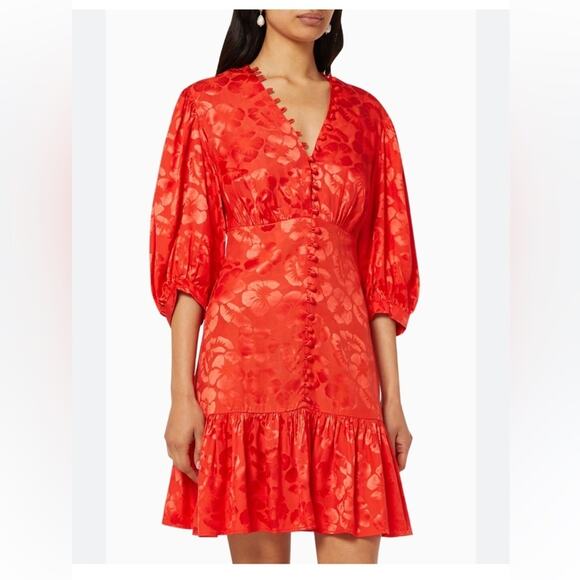 Sandro Azelie Silk-blend Red Satin-Jacquard Mini Dress - Picture 1 of 16
